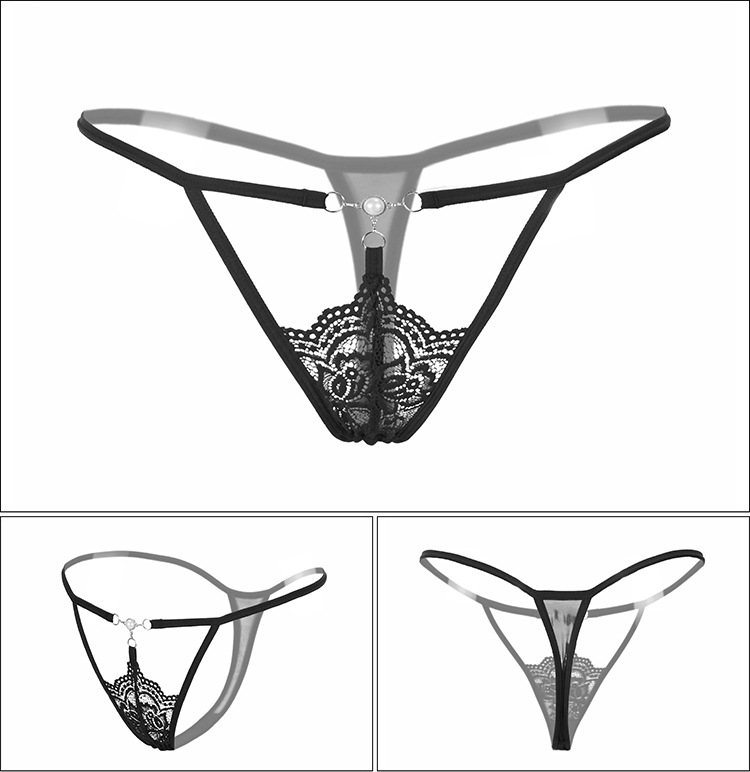 Ladies Pearl Decorated Hollowed-out Panty Sexy Underwear