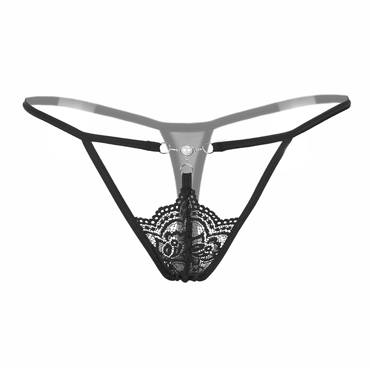 Ladies Pearl Decorated Hollowed-out Panty Sexy Underwear