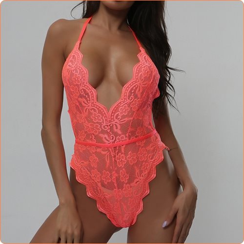 Bright-colored Deep V Neck Halter Lace Suit Jampsuit