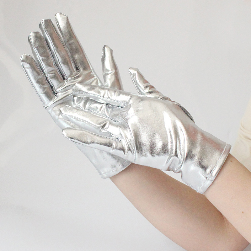 Short-length Faux Leather Dancing Show Gloves