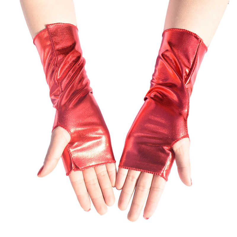 Short Fingerless Patent Leather Punk Style Gloves