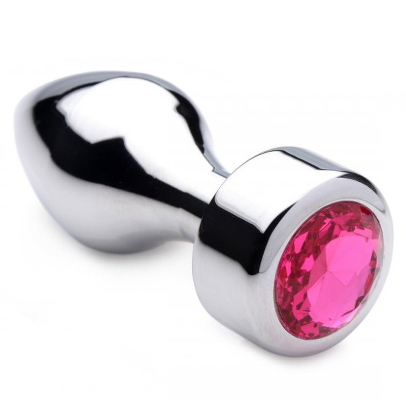 Aluminium Butt Plug With Diamond - Bright Silver